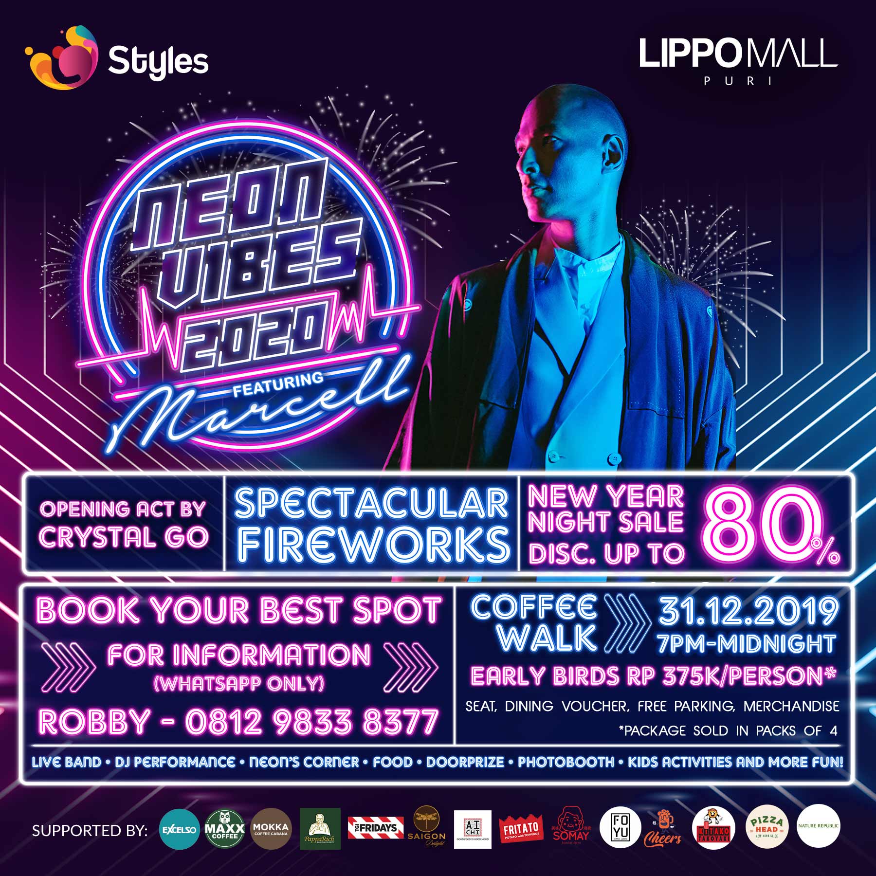 new year celebration Neon Vibes 2020 event in lippo mall puri st. moritz